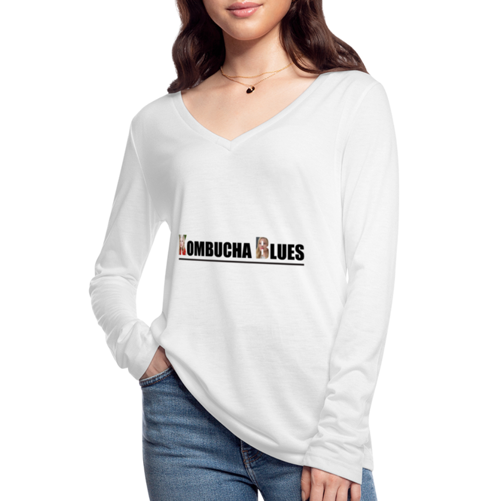 Kombucha Blues for Kristin Booth Women’s Long Sleeve  V-Neck Flowy Tee - white