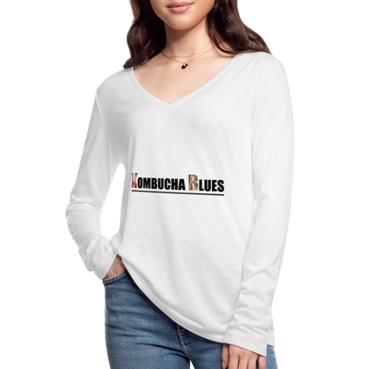 Kombucha Blues for Kristin Booth Women’s Long Sleeve  V-Neck Flowy Tee - white