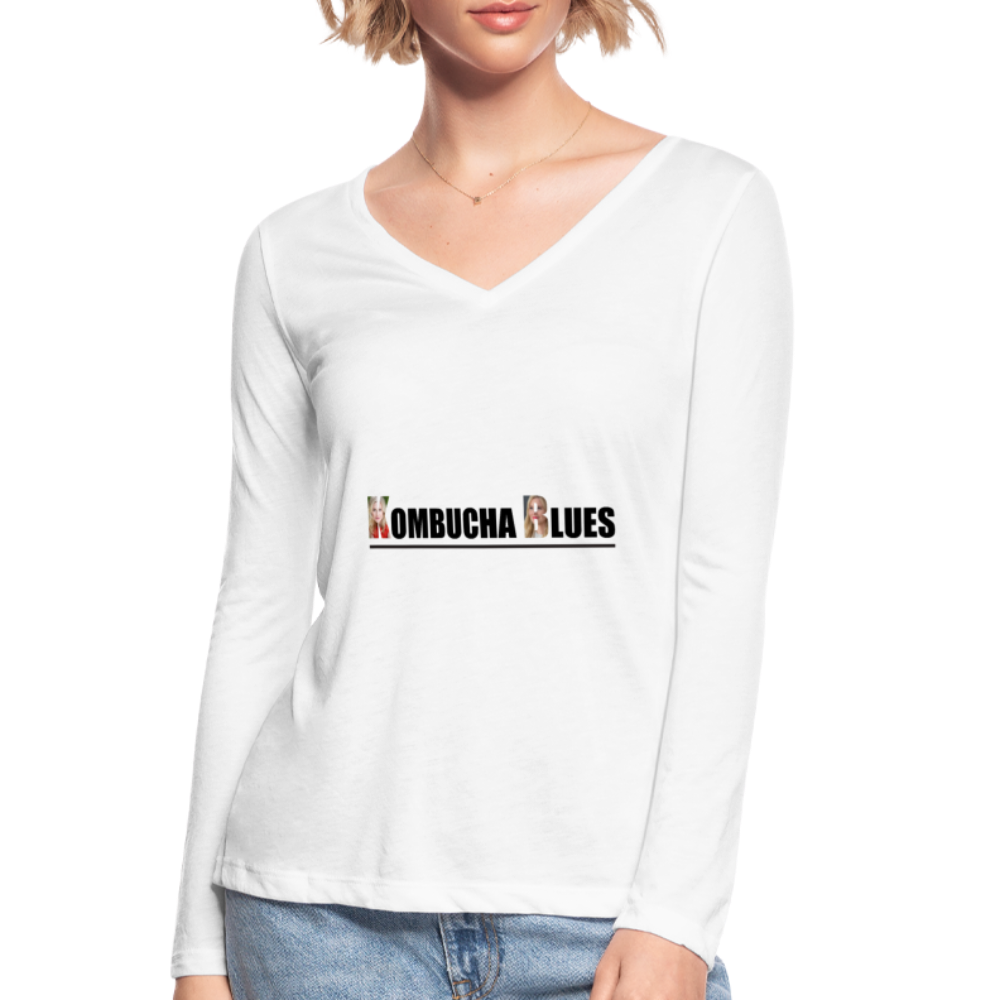 Kombucha Blues for Kristin Booth Women’s Long Sleeve  V-Neck Flowy Tee - white