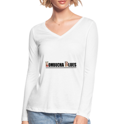 Kombucha Blues for Kristin Booth Women’s Long Sleeve  V-Neck Flowy Tee - white