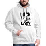 Luck is the religion of the lazy B Contrast Hoodie - white/gray