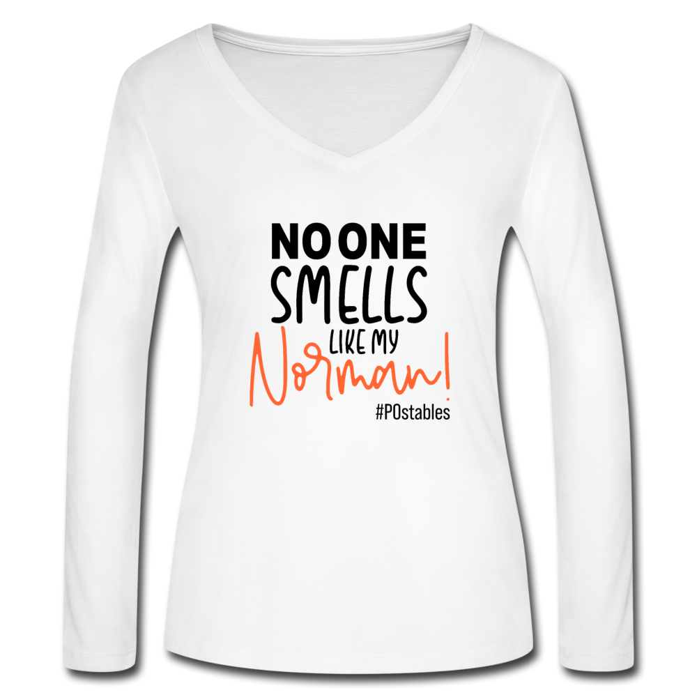 No One Smells Like My Norman B Women’s Long Sleeve  V-Neck Flowy Tee - white