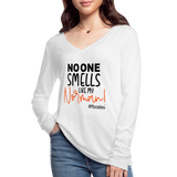 No One Smells Like My Norman B Women’s Long Sleeve  V-Neck Flowy Tee - white