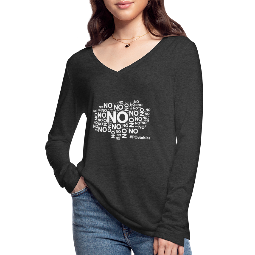 No No No W Women’s Long Sleeve  V-Neck Flowy Tee - deep heather