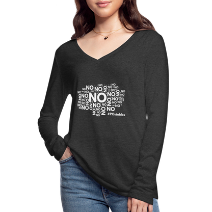 No No No W Women’s Long Sleeve  V-Neck Flowy Tee - deep heather