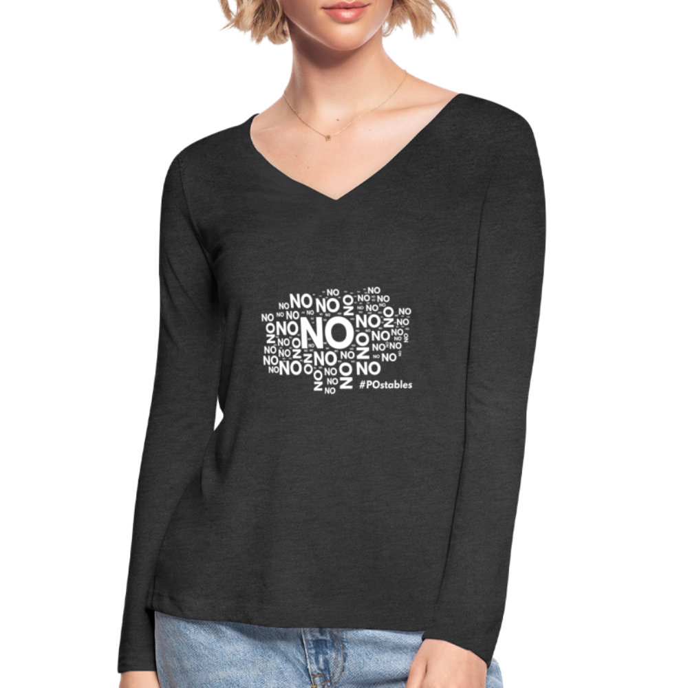 No No No W Women’s Long Sleeve  V-Neck Flowy Tee - deep heather