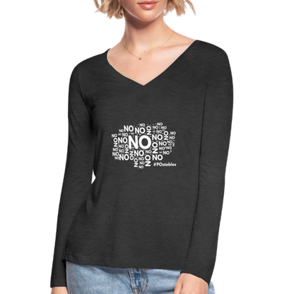 No No No W Women’s Long Sleeve  V-Neck Flowy Tee - deep heather