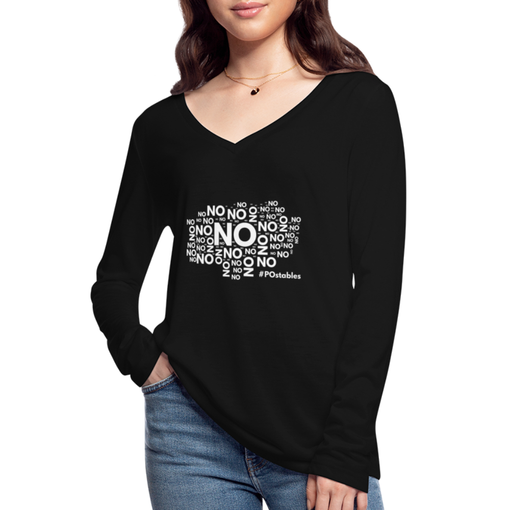 No No No W Women’s Long Sleeve  V-Neck Flowy Tee - black