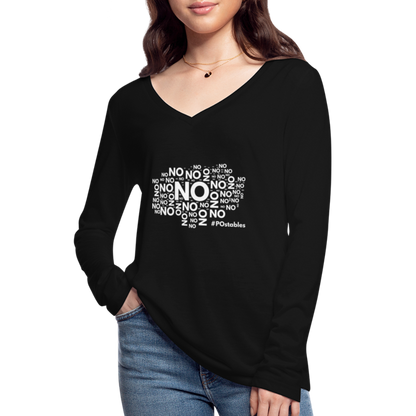 No No No W Women’s Long Sleeve  V-Neck Flowy Tee - black