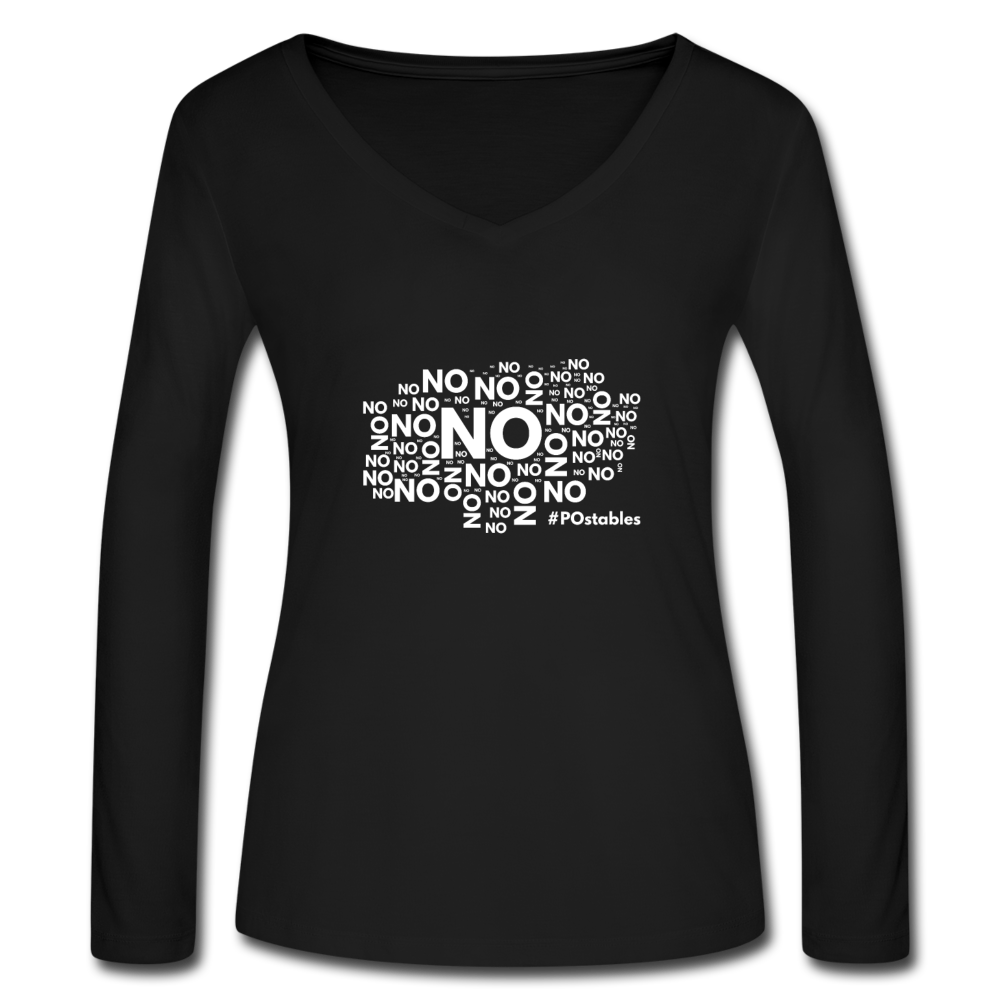 No No No W Women’s Long Sleeve  V-Neck Flowy Tee - black