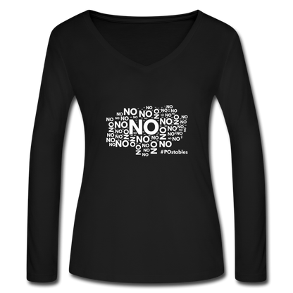 No No No W Women’s Long Sleeve  V-Neck Flowy Tee - black