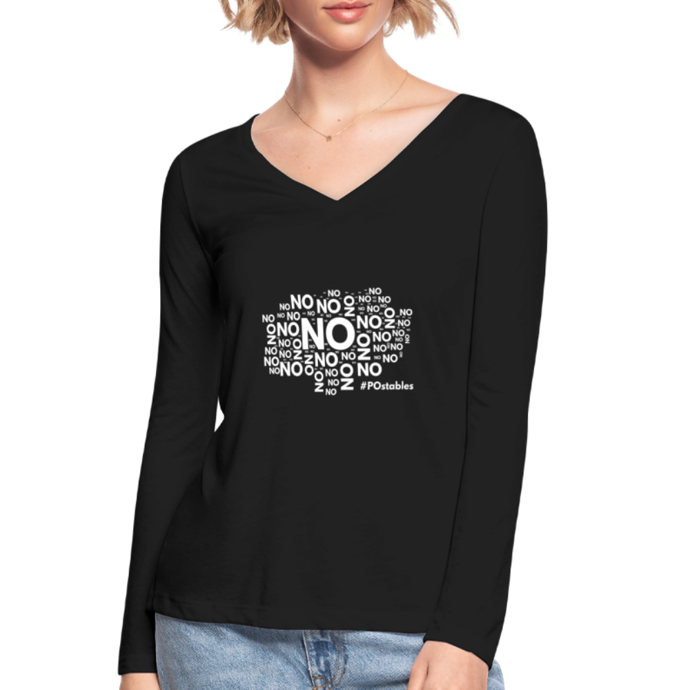 No No No W Women’s Long Sleeve  V-Neck Flowy Tee - black