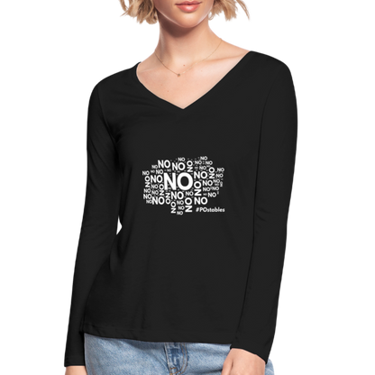 No No No W Women’s Long Sleeve  V-Neck Flowy Tee - black