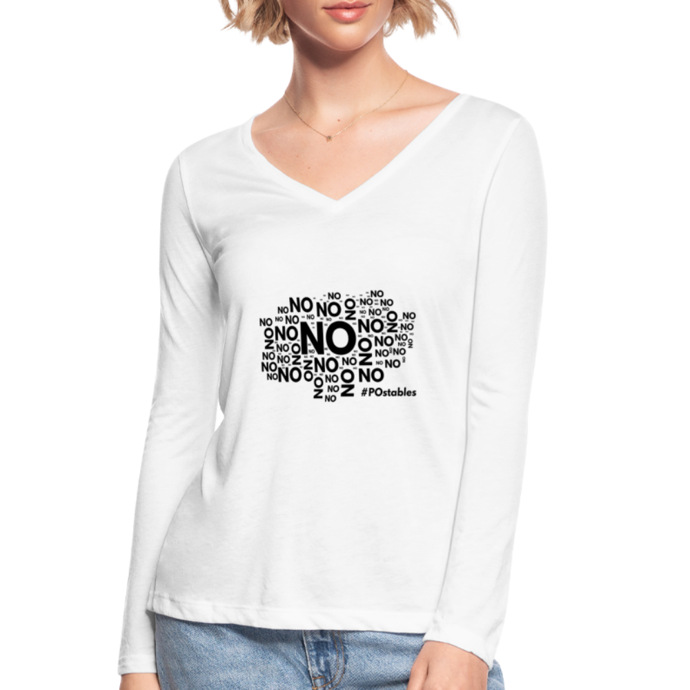 No No No B Women’s Long Sleeve  V-Neck Flowy Tee - white