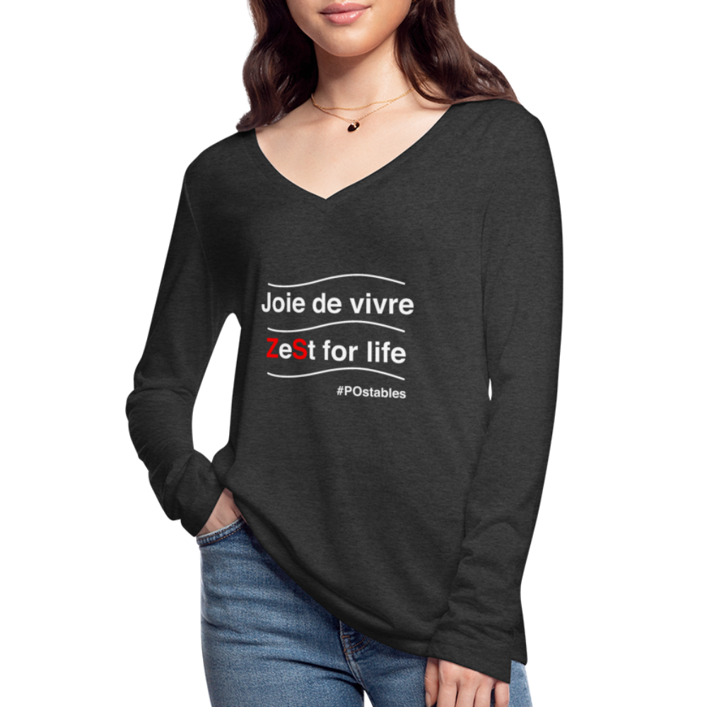 Zest For Life W Women’s Long Sleeve  V-Neck Flowy Tee - deep heather