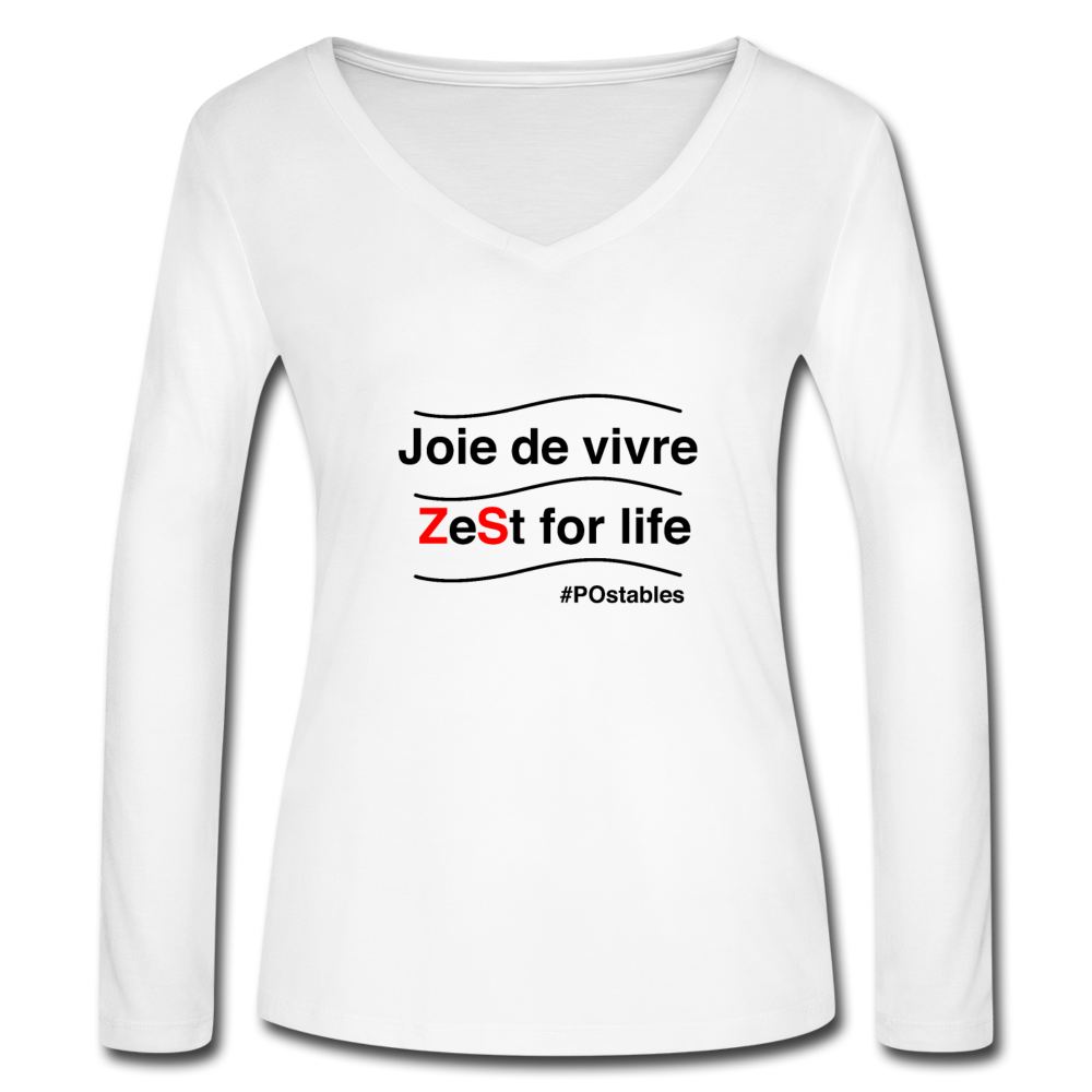 Zest For Life B Women’s Long Sleeve  V-Neck Flowy Tee - white