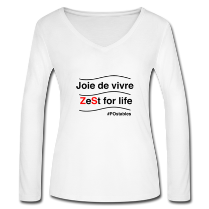 Zest For Life B Women’s Long Sleeve  V-Neck Flowy Tee - white