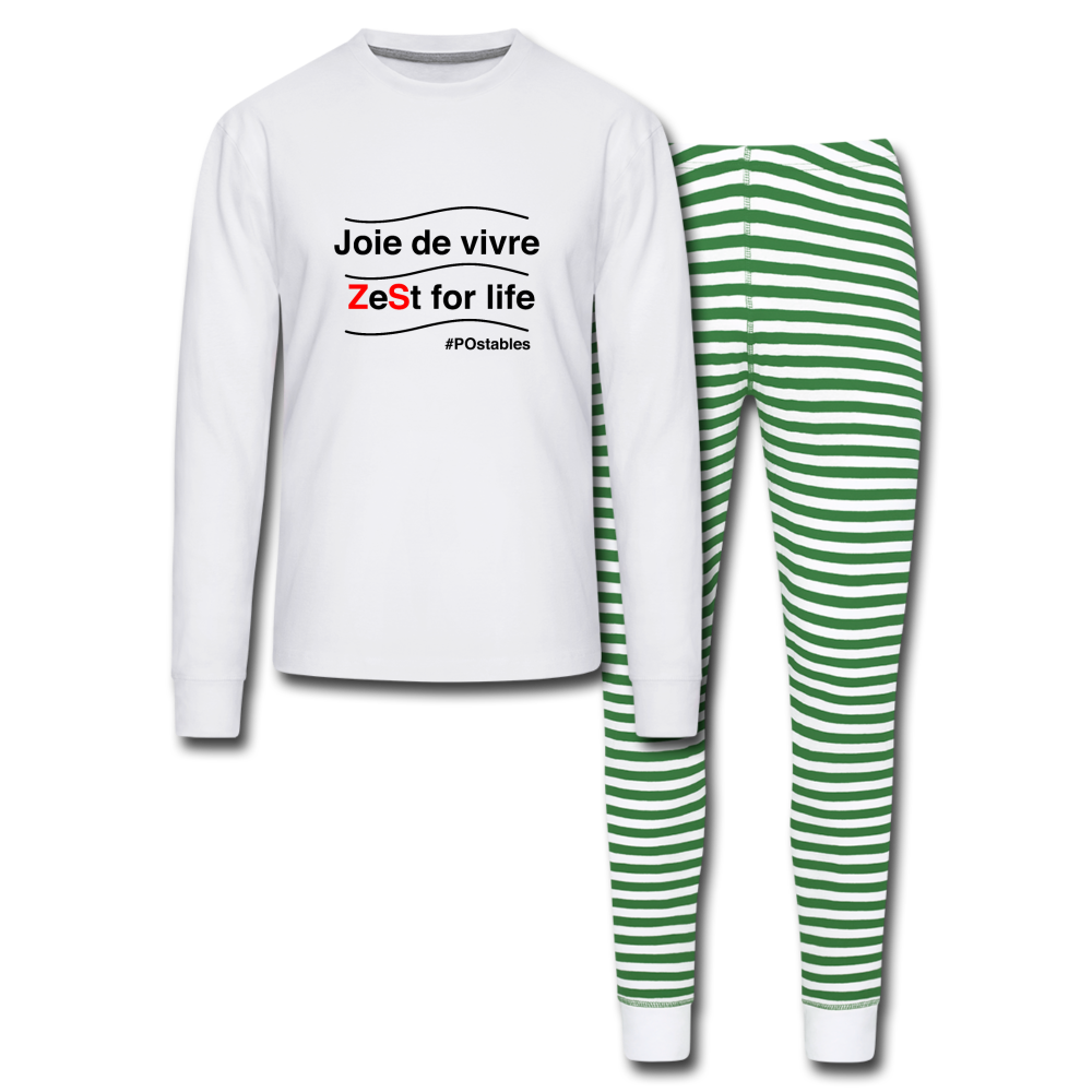 Zest For Life B Unisex Pajama Set - white/green stripe