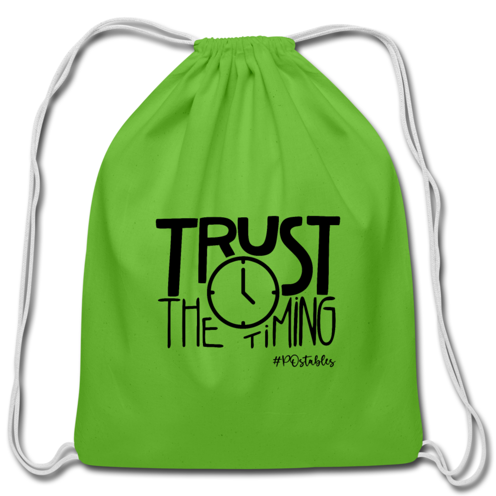 Trust The Timing B Cotton Drawstring Bag - clover
