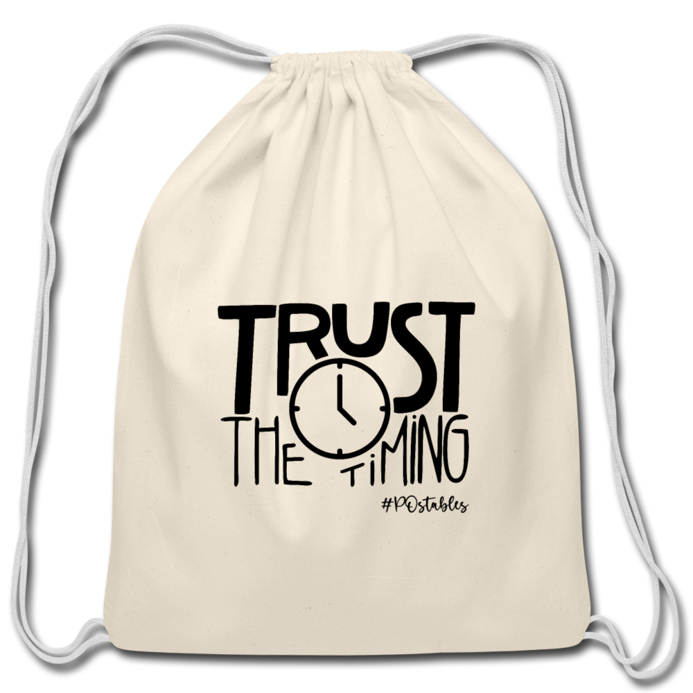 Trust The Timing B Cotton Drawstring Bag - natural