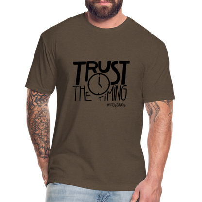 Trust The Timing B Fitted Cotton/Poly T-Shirt by Next Level - heather espresso