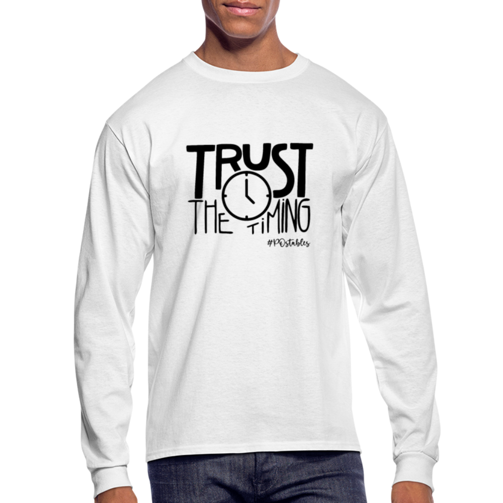 Trust The Timing B Men's Long Sleeve T-Shirt - white