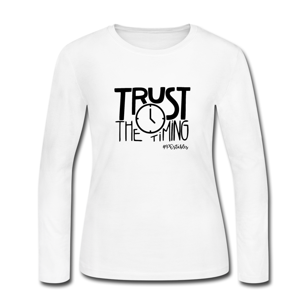 Trust The Timing B Women's Long Sleeve Jersey T-Shirt - white