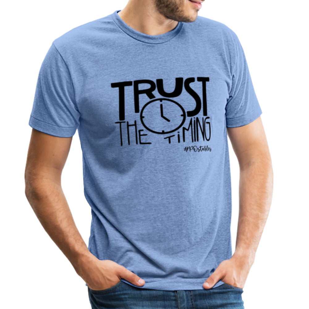 Trust The Timing B Unisex Tri-Blend T-Shirt - heather blue