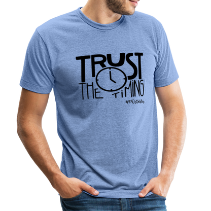 Trust The Timing B Unisex Tri-Blend T-Shirt - heather blue