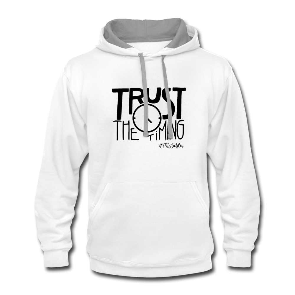 Trust The Timing B Contrast Hoodie - white/gray