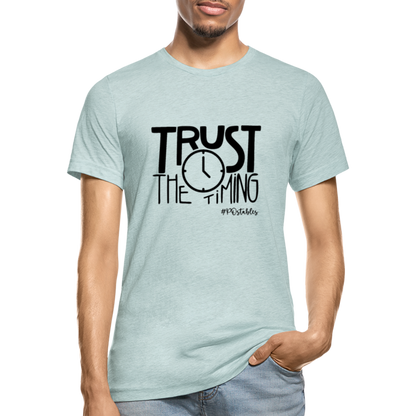 Trust The Timing B Unisex Heather Prism T-Shirt - heather prism ice blue