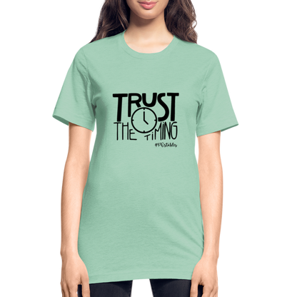 Trust The Timing B Unisex Heather Prism T-Shirt - heather prism mint