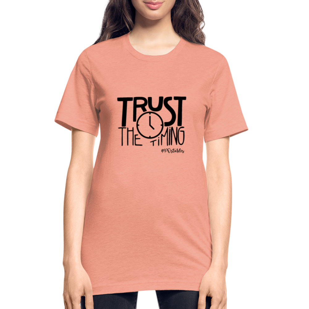 Trust The Timing B Unisex Heather Prism T-Shirt - heather prism sunset