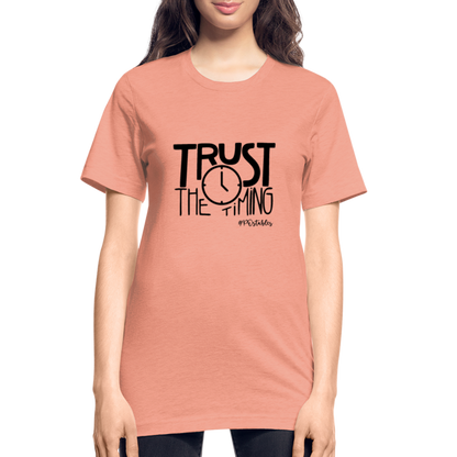 Trust The Timing B Unisex Heather Prism T-Shirt - heather prism sunset