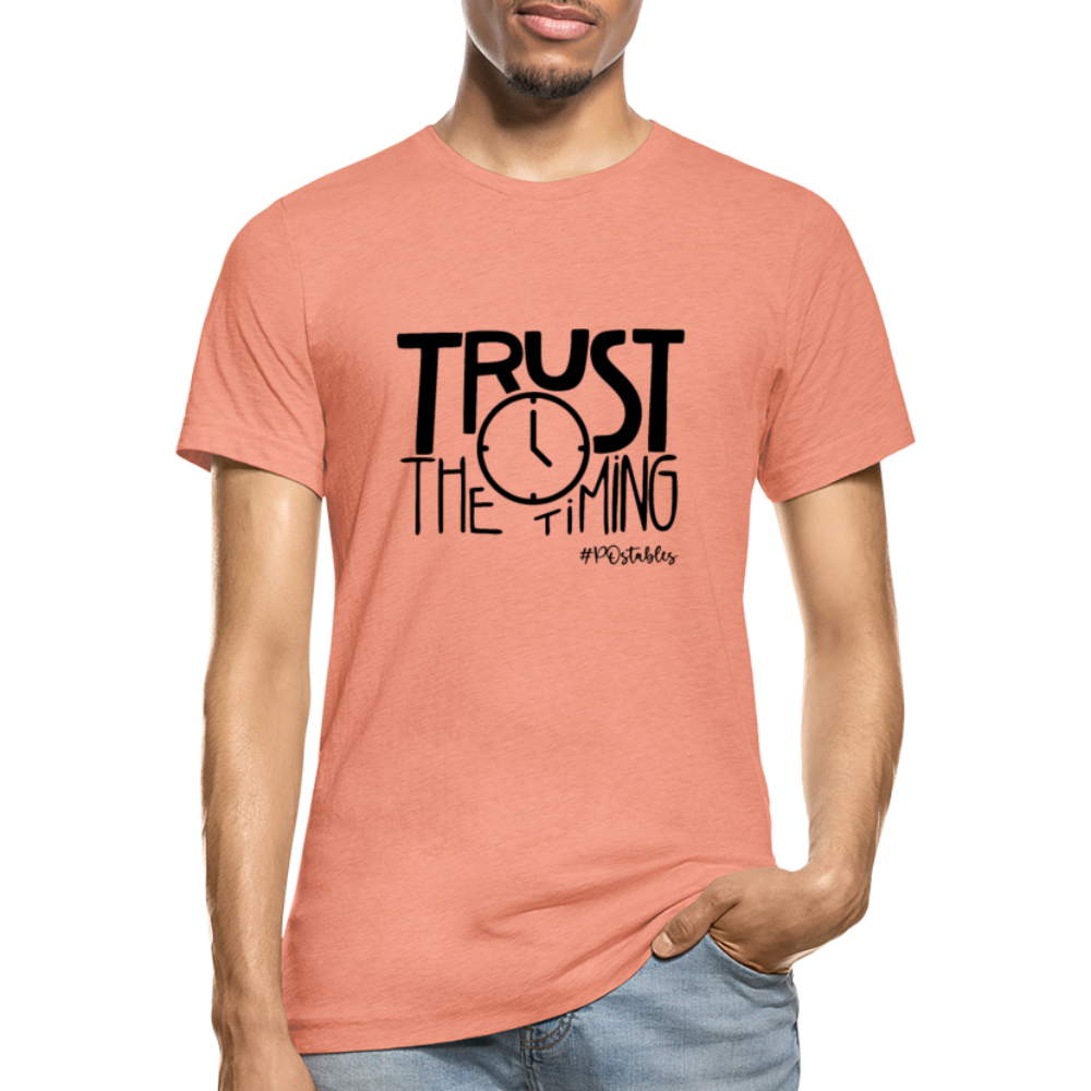 Trust The Timing B Unisex Heather Prism T-Shirt - heather prism sunset