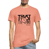 Trust The Timing B Unisex Heather Prism T-Shirt - heather prism sunset