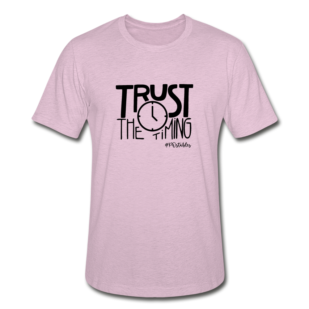 Trust The Timing B Unisex Heather Prism T-Shirt - heather prism lilac