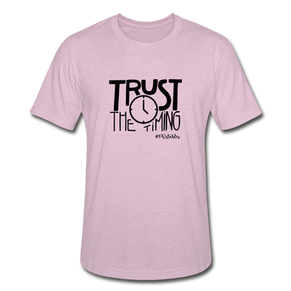 Trust The Timing B Unisex Heather Prism T-Shirt - heather prism lilac