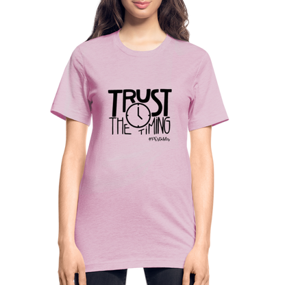 Trust The Timing B Unisex Heather Prism T-Shirt - heather prism lilac