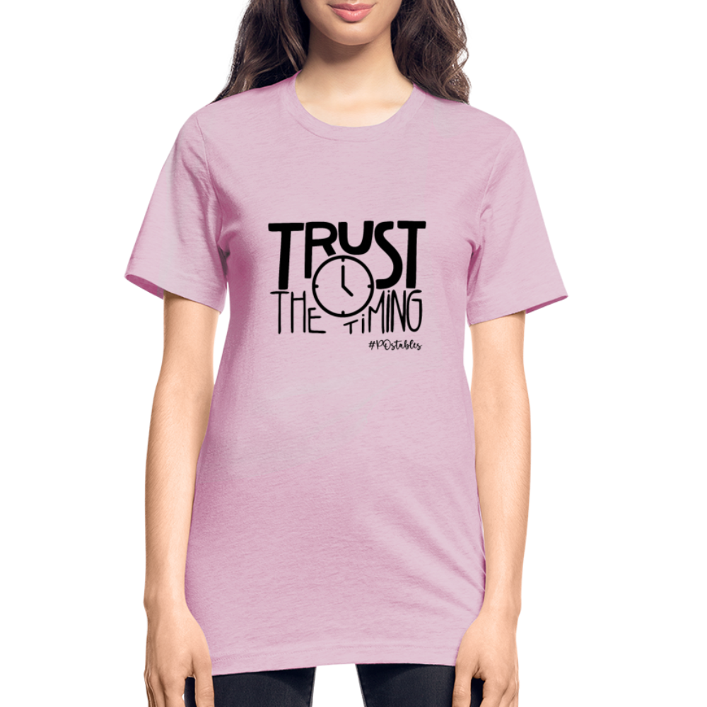 Trust The Timing B Unisex Heather Prism T-Shirt - heather prism lilac
