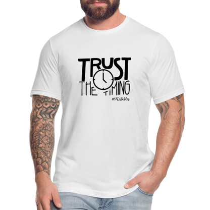 Trust The Timing B Unisex Jersey T-Shirt by Bella + Canvas - white