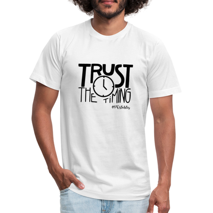 Trust The Timing B Unisex Jersey T-Shirt by Bella + Canvas - white