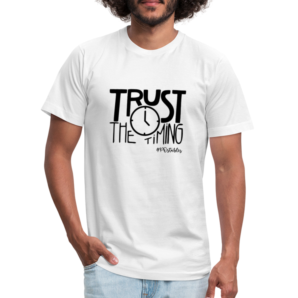 Trust The Timing B Unisex Jersey T-Shirt by Bella + Canvas - white