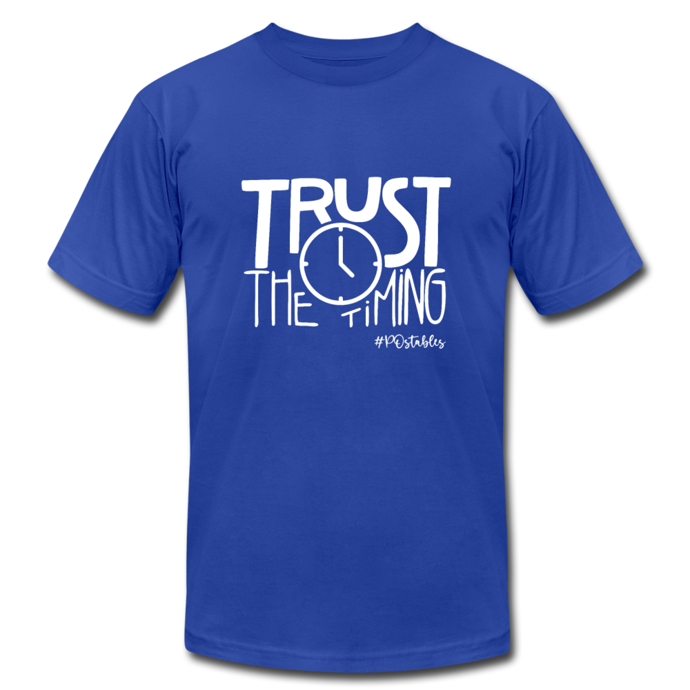 Trust The Timing W Unisex Jersey T-Shirt by Bella + Canvas - royal blue