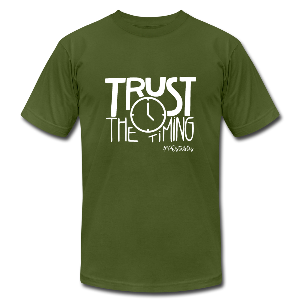 Trust The Timing W Unisex Jersey T-Shirt by Bella + Canvas - olive