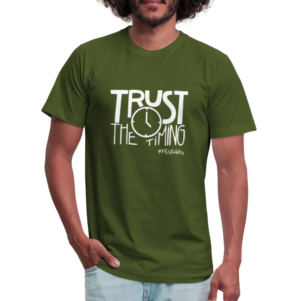Trust The Timing W Unisex Jersey T-Shirt by Bella + Canvas - olive