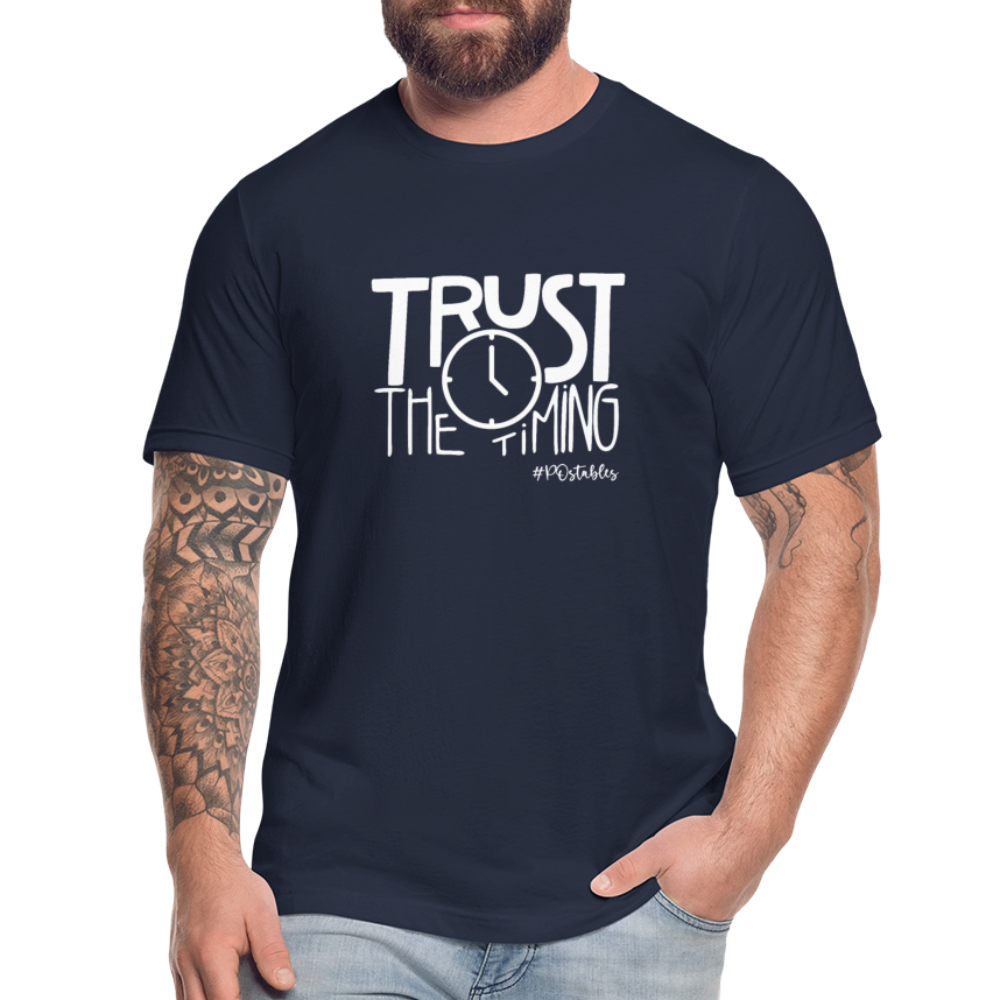 Trust The Timing W Unisex Jersey T-Shirt by Bella + Canvas - navy