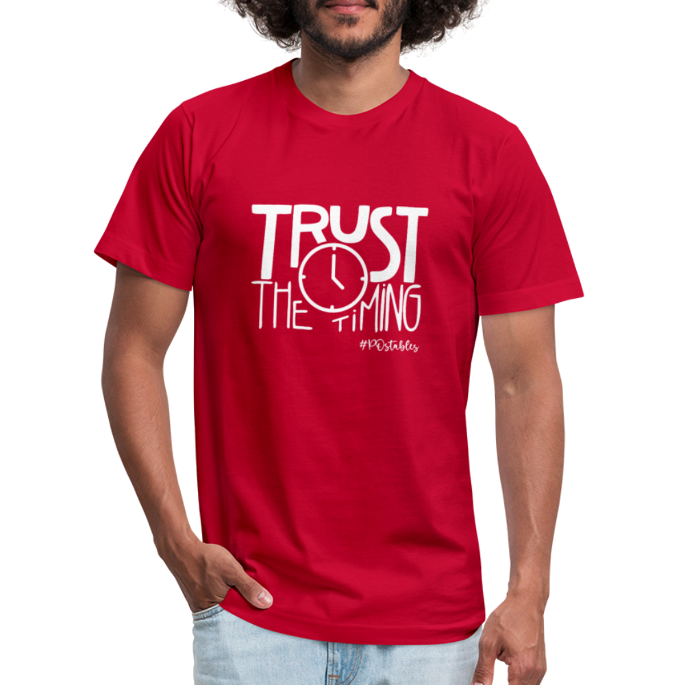 Trust The Timing W Unisex Jersey T-Shirt by Bella + Canvas - red