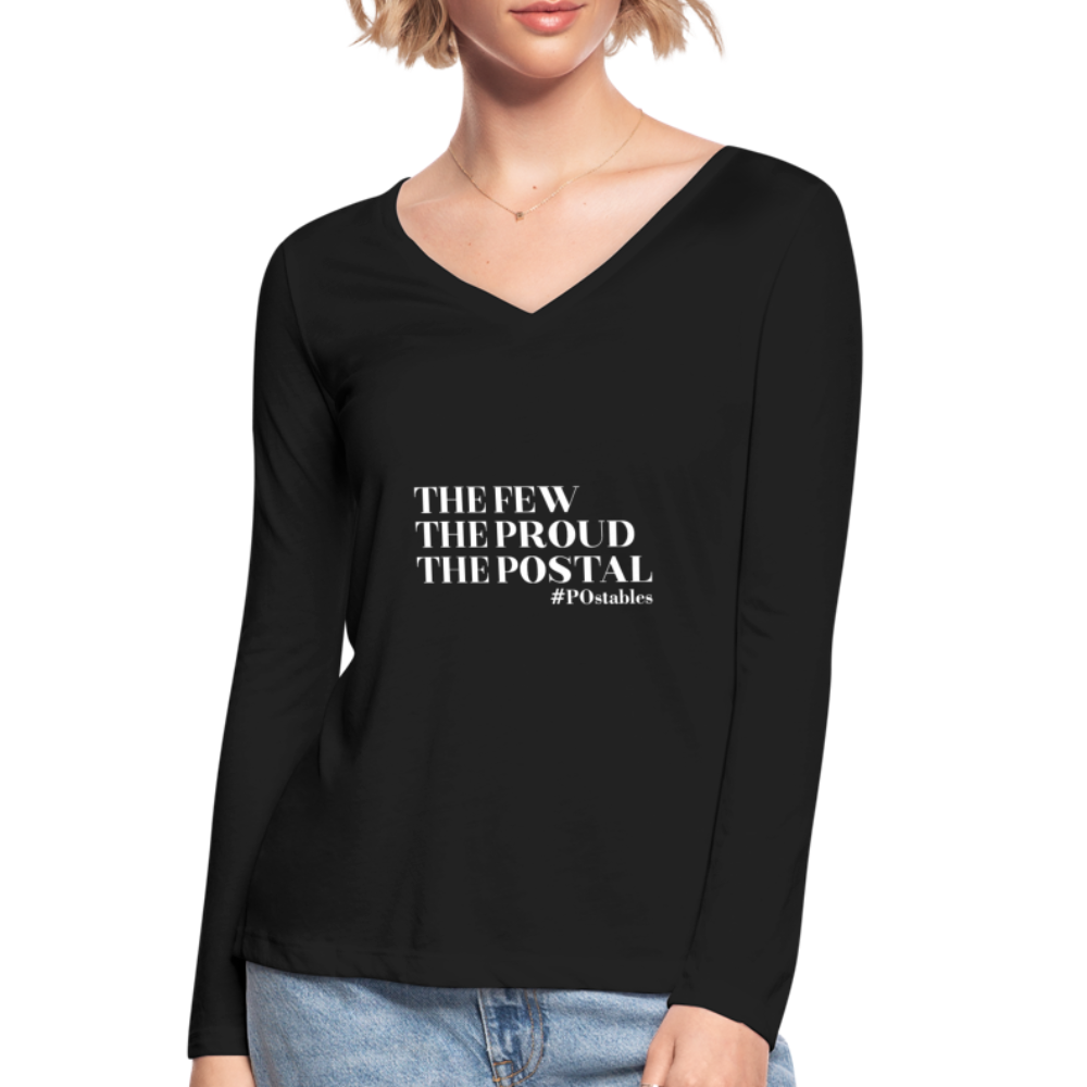 The Few The Proud The Postal W Women’s Long Sleeve  V-Neck Flowy Tee - black