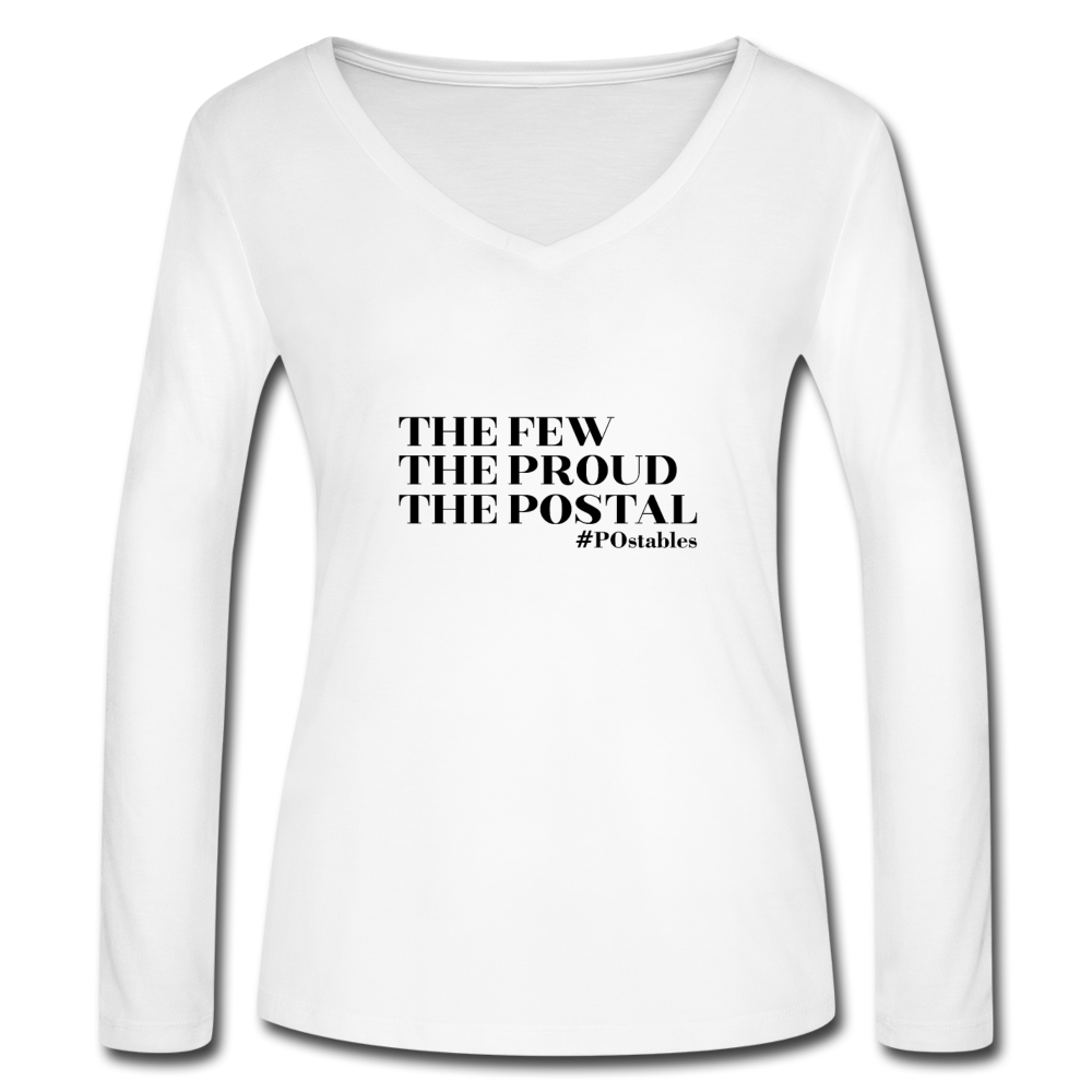 The Few The Proud The Postal B Women’s Long Sleeve  V-Neck Flowy Tee - white